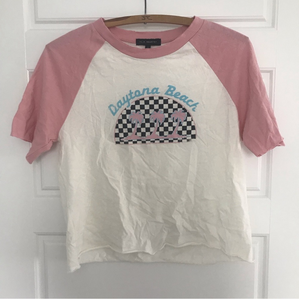 LA Hearts // (stained) NWOT Women’s Casual “Daytona Beach” Cropped Baseball Tee